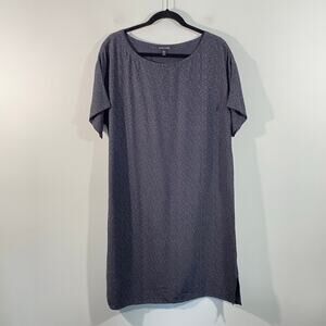 Eileen Fisher Grey Dots Tencel Blend Short Sleeve Shift Dress Size M